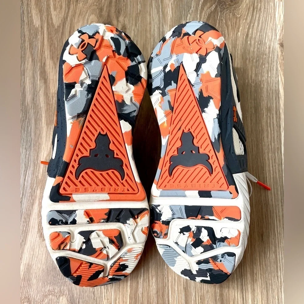 Under Armour Men Size 8 Sneakers Project Rock 4 Marble Stone Jet Grey Orange EUC